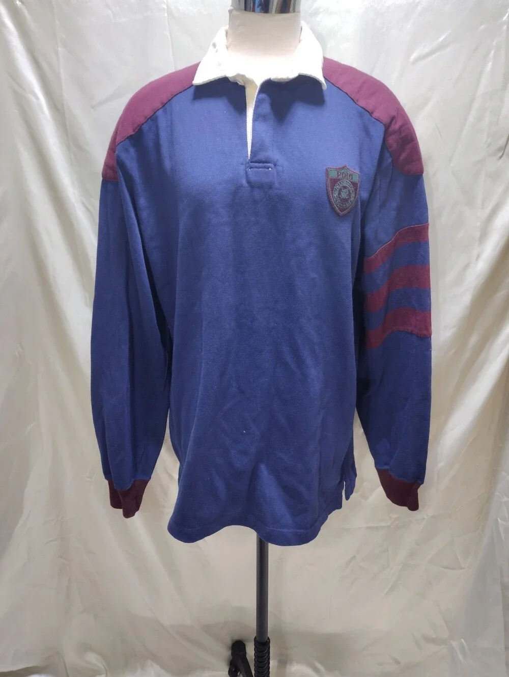 Vtg Polo Ralph Lauren Rugby Shirt Mens L USA Crest Elbow Patch Padded Shoulder.